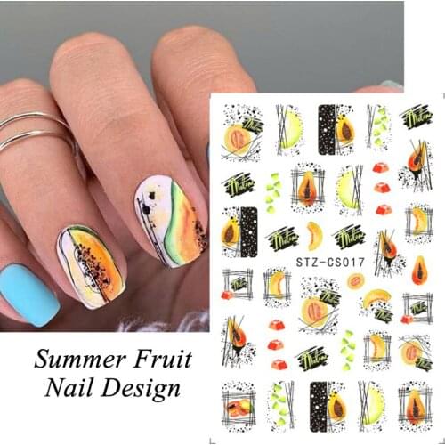1pcs Diy Nail Stickers Gel Nail Green Avocado Inspiration Pawpaw Summer Nail Stickers 3D Adhesive Simulation Stickers Nail Tools
