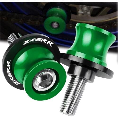 10MM Motorcycle Accessories Swingarm Spools Slider Stand Screws With Logo For Kawasaki ZX6RR ZX 6RR ZX6 RR 2003-2006 2005 2004