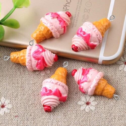 10pcs 16*27mm DIY resin ice cream Dessert charms kawaii cabochon sticker simulated fake food craft decoration jewelry making