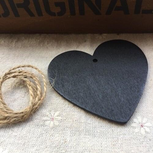 100pcs Black Wood Heart Chalkboard Pendant Tags Perfect for Vintage Wedding Tables Place Names and Decorations