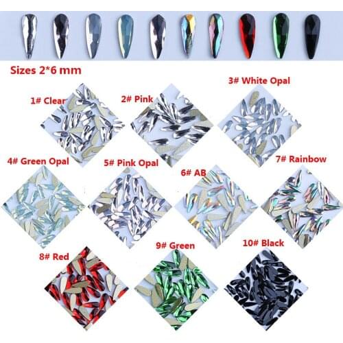 20pcs K9 Flatback Teardrop Rhinestones Glass Nail Strass 2*6mm Mixed Nail Gems cristal for manicure acessorios para unha de gel