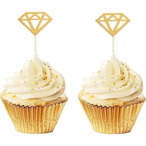 20Pcs Gold Silver Glitter Diamond Ring Cupcake Toppers Cake Topper Wedding Cupcake Topper Birthday Party Wedding Decoration