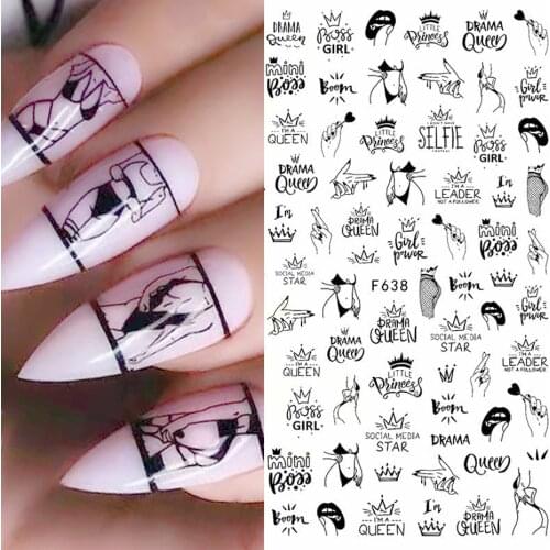 3D Nail Sticker Sexy Girl Abstract Face Nails Sliders Russia Letter Decor Self-adhensive Decal Nail Art Accessories SAF634-643