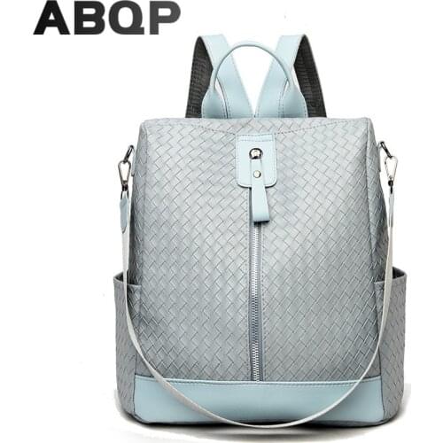 ABQP Womens Leather Backpack Luxury Leather Woven School Girls Backpack Headphone Hole Backpacks For Women