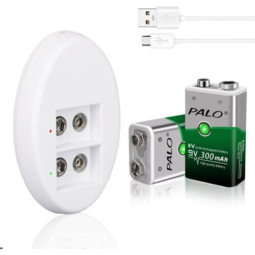 PALO 2pcs 9V 6f22 nimh rechargeable battery 300mah+usb 9V nimh lithium battery charger smart LED display