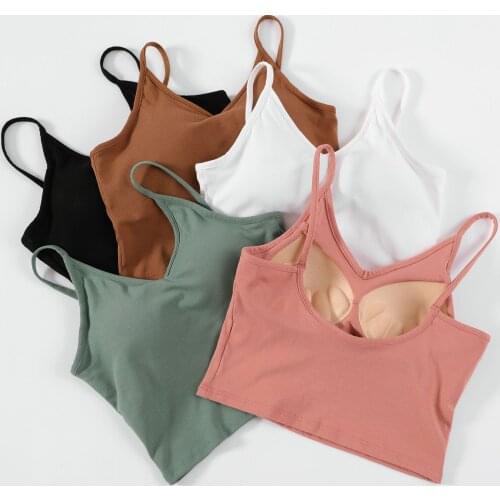 AMYO 2020 Summer Cotton Camisole Women Tshirt Camis with Built In Shelf Bra Adjustable Spaghetti Strap Vest