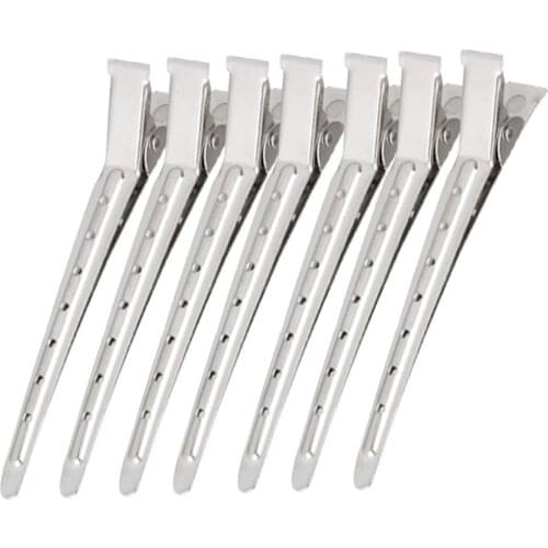 Anti Slip Hair Styling Salon Barber Sectioning Clamp Duck Bill Clips Stainless Steel Hairdressing Alligator Curl With Holes Flat