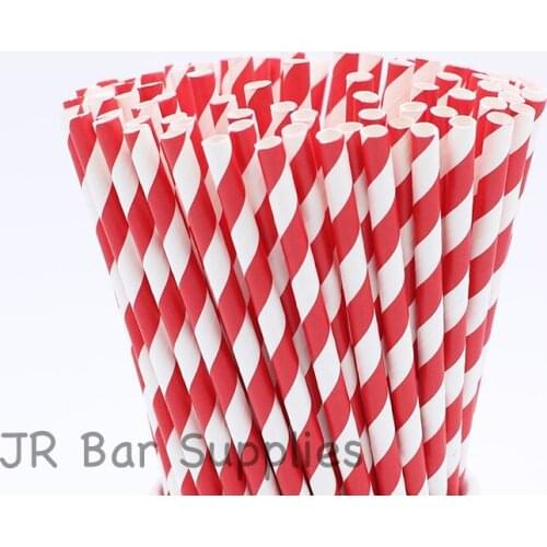 Free Shipping Red Striped Drinking Paper Straws for Birthday Party Wedding Baby Shower Biodegradable Straw Pack of 100