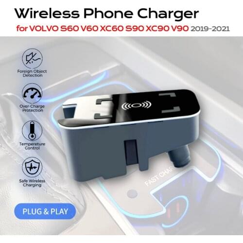 Exploter Wireless Qi Phone Charger for VOLVO S60 V60 XC60 S90 XC90 V90 2018 2019 2020 2021 15W PD QC 3.0