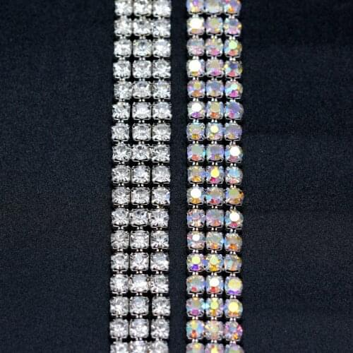 1yard 3-Row ss6 ss8 ss12 ss16 AB rhinestone trim close cup claw chain Sewing Craft DIY clothes Crystal Chain jewlery making bead