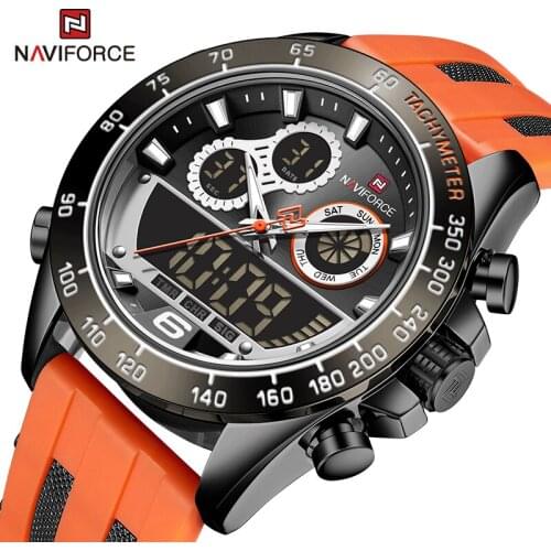 NAVIFORCE Men‘s Watches Fashion Orange Silicone Band Sport Digital Chronograph Quartz Wristwatch Male Military Waterproof Clock