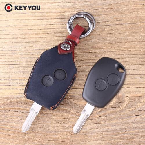 KEYYOU For Renault 206 Kangoo Clio Logan Sandero Car Key Case Fob 2 Button Leather Car Key Shell
