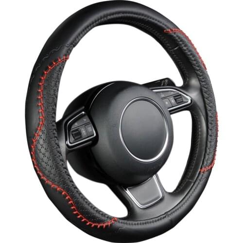 AUTOYOUTH Car Steering Wheel Cover Sporty Wave Pattern With Red Line Stitching Fits 38cm Diameter Car Accessories Car-styling