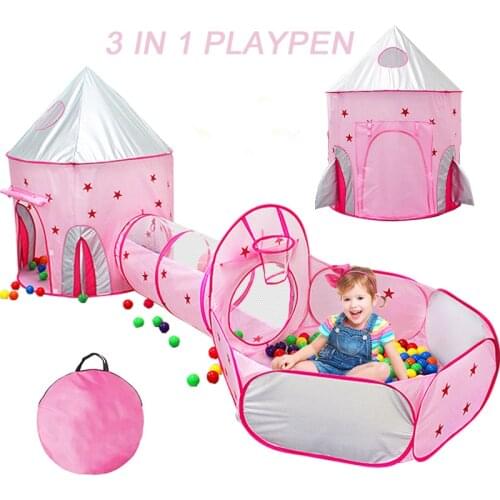 3 In 1 Kids Play Tents House Ocean Ball Pool Baby Playpen Toys Tunnel Tent For Boy Girl Dry pool Children Games Playground