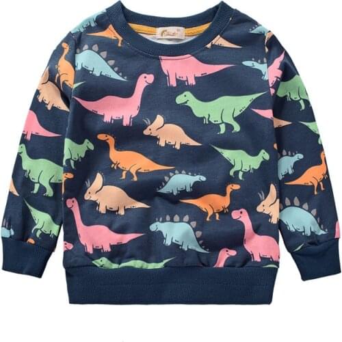 Child Kids Sweatshirts Spring Childrens Clothing Boys Sweater Clothes Autumn Cool Cartoon Dinosaur Printed O-neck Tops