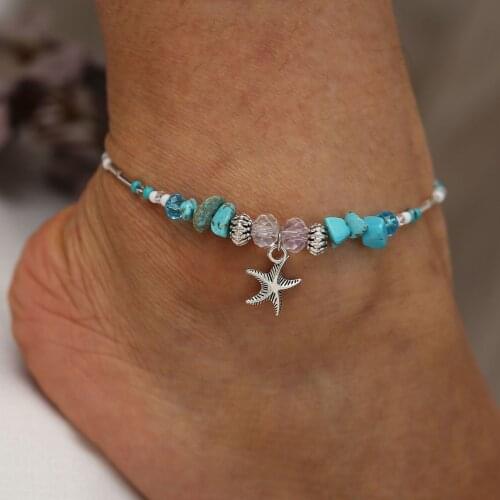 F506 foot decoration creative simple beach pendant Starfish Pendant rice bead Anklet
