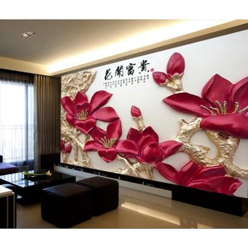 3d room photo wallpaper custom mural non-woven red flowers in full bloom painting 3d wall murals wallpaper for walls 3 d