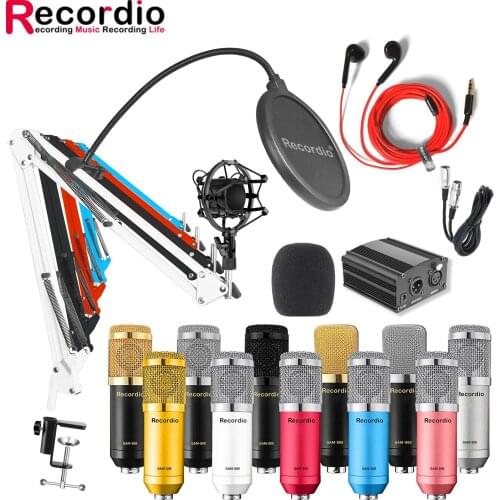 GAM-800+ High sensitivity omnidirectional podcast studio recording electret BM-800 condenser microphone with Phantom battery set