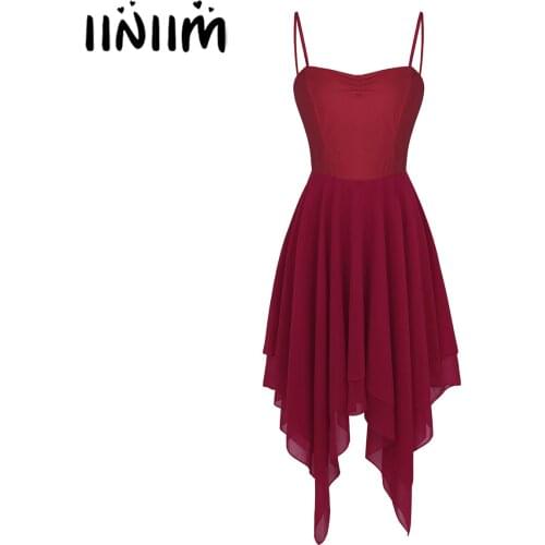 Iiniim Women Adult Dance Dress Asymmetric Ballet Dance Dress Chiffon Lyrical Costumes Contemporary Ballet Competition Dancewear
