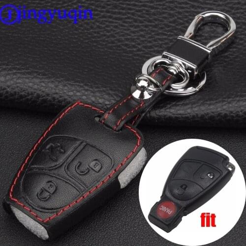 Jingyuqin 3B Remote leather Key Bag Case Cover For Mercedes Benz A C E S ML CLK SLK CLS Protective Holder Keychain Accessories