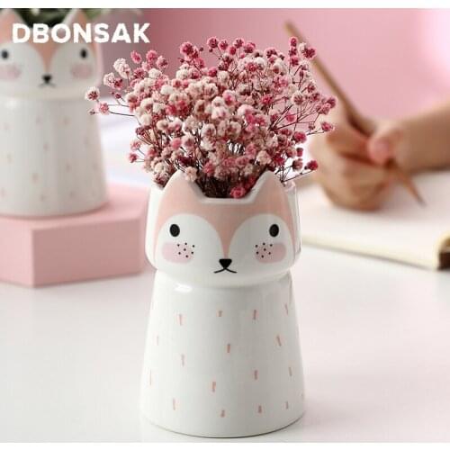 Ceramic Fox Flower Pot Mini Potted Pottery Animal Cute Micro Bonsai Planter Flower Arrangement Home Decoration Garden Crafts