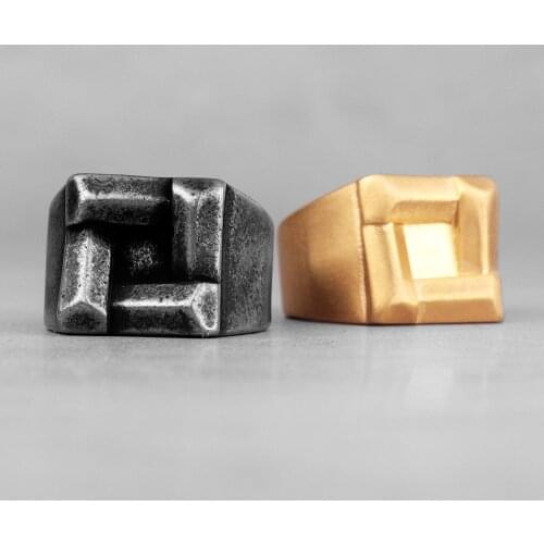 Retro Black Gold Simple Square Unique Stainless Steel Mens Rings Punk For Male Boyfriend Biker Jewelry Creativity Gift Wholesale