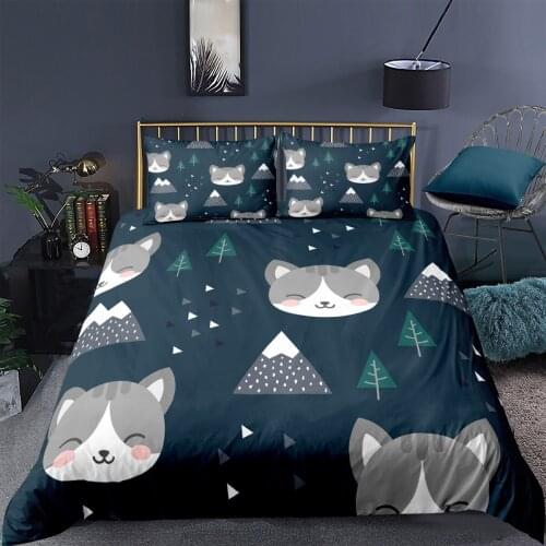 Cartoon Grey Cat Bedding Set Kawaii Fashion 3d Duvet Cover Sets Comforter Bed Linen Twin Queen King Single Size Dropshipping