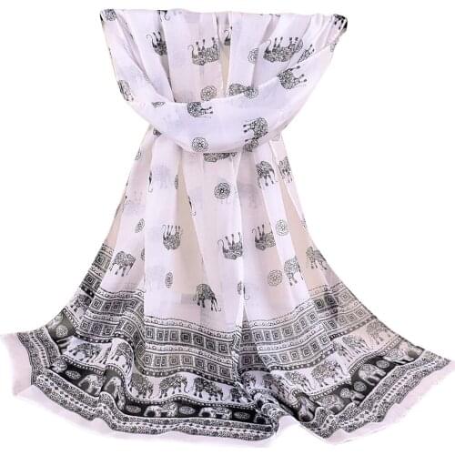 Fashion Elephant Pattern Chiffon Women Soft Breathable Long Scarf Neck Wrap