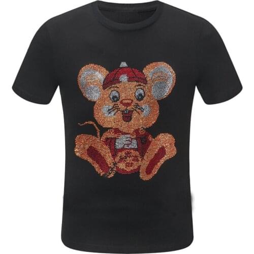 T-Shirt Men Men Diamonds Tshirt Mens Casual black Short Sleeveman and women Hot drill Male Streetwear