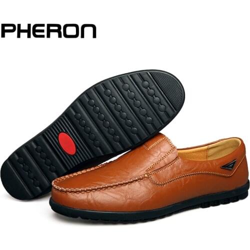 Men Casual Shoes Genuine Leather Luxury Brand 2019 Mens Loafers Moccasins Breathable Slip on Black Driving Shoes Plus Size 37-47