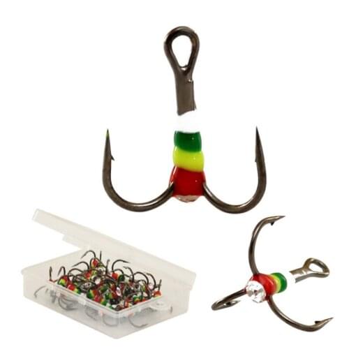 5pcs40pcs Ice Fishing Rainbow Hooks HighCarbon Steel Material Treble Black Fishing Hook Round Folded Saltwater Bass Tackle Tools