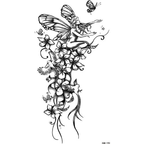 Fake Tattoo Sticker for Woman Girl Angel Flowers Butterfly Temporary Tattoos Large Size Arm Waterproof Tatoo Body Transfer Tatto