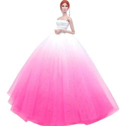 NK 1 Pcs Fashion Doll Wedding Dress Pink Lace Clothes For Barbie Accessories Outfits Princess Gown 11.5" Dolls Toys 54B