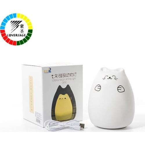Coversage Colorful Motion Sensor Led Cat Children Animal Night Light Soft Cartoon Baby Kids Bedroom USB Table Reading Lamp