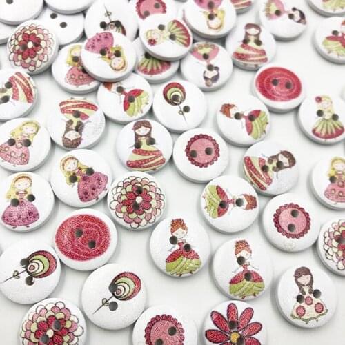 New 30/50/100Pcs 15mm girl Wood Buttons Sewing Kids Craft Mix Lots Scrapbooking WB701