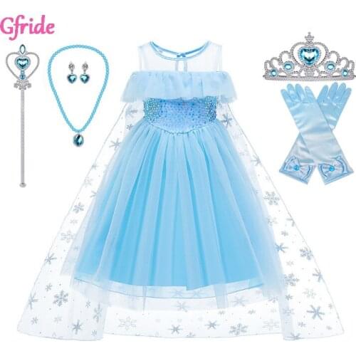 Holiday Girls Clothing Cosplay Girls Elza Princess Dress Sequin Snowflake Costume Halloween Christmas Kids Party Dresses