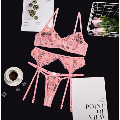 Transparent Bra Set Sexy Floral Underwear Set Pink Lace Bra Set Sexy Erotic Lingerie Set Bra Party Set Wholesale