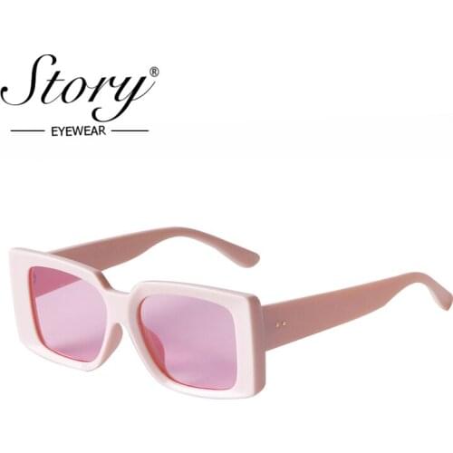 STORY Vintage Fashion Pink Rivet Square Sunglasses Women Men 2021 Brand Design Retro Trendy Jelly Blue Frame Shades Lady S2104D