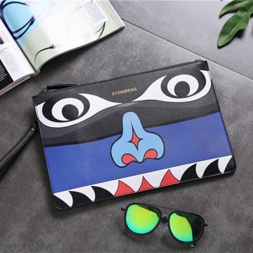 Fashion Cartoon Printed Clutch Bags 2021 New Unisex Handbags Brand Design iPad Storage Bag High Quality PU Leather Crossbody Bag
