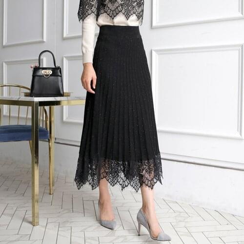 Knitted Sweater Lace Skirt Women 2021 Autumn New Fashion Pleated Dress