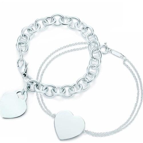 NEW 100% 925 Sterling Silver Heart Shaped Womens Elegant Bracelet Lock Bracelet Silverware Matching World Jewelry Gifts