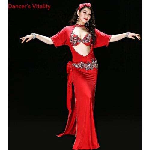 New Belly Dance Folk performance Clothing Women Belly Dance 4pcs Bra+Robe+Headband+Belt+Underpants Dancing Suit