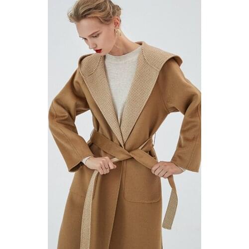 2019 new style double-sided wear woolen overcoat hooded thousand bird lattices women coats water ripple cashmere lady clothes