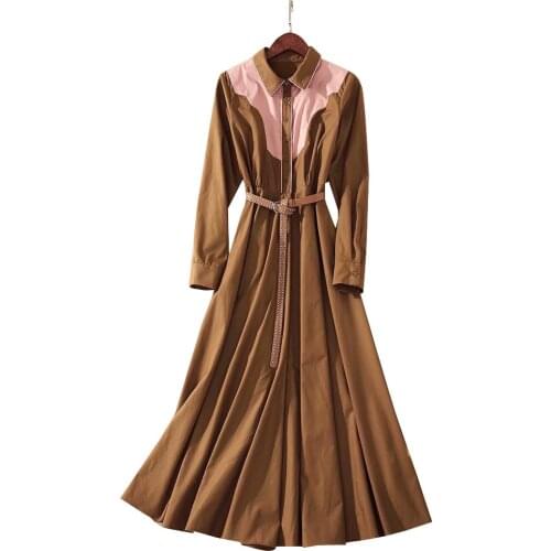 Color New fund o matching closed show thin waist posed a long sleeved temperament women s single dress