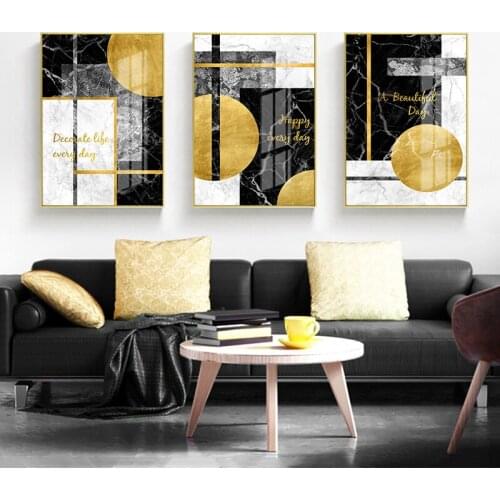Golden Black Geometric Abstract Modern Canvas Painting Nordic Posters and Prints Decoration Pictures Living room Wall Art Decor