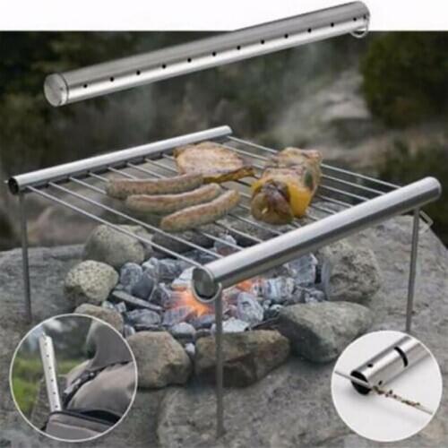 1 Set Portable Mini Stainless Steel BBQ Grill Outdoor Camping Backpacking Picnic Charcoal Barbeque Rack Foldable