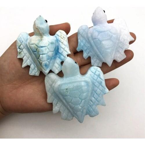 Beautiful 1PC Natural Blue Aragonite Turtle Tortoise Original Stones Hand Carved Crystal Animal Gifts Natural Quartz Crystals