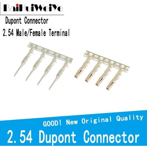 200pcs For Half Gold Plated Dupont Connector Tinniness 2.54 mm Metal Terminal Femal Male Pin Cable Jumper Strip 2.54 Breakable