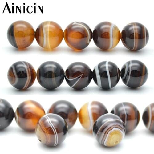 5pcs Natural Semi-precious Stone Black Onyx Silk Veins Loose Round Ball DIY Jewelry Making Beads