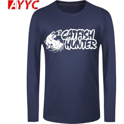 AYYC long sleeve tee Catfish Hunter Print T-shirt Fisherman Fishings Casual Men T shirts High Quality Cotton Mens Top Tee